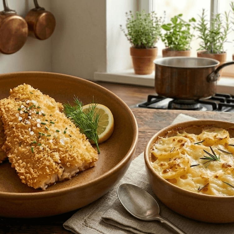 Pescada empanada com panko