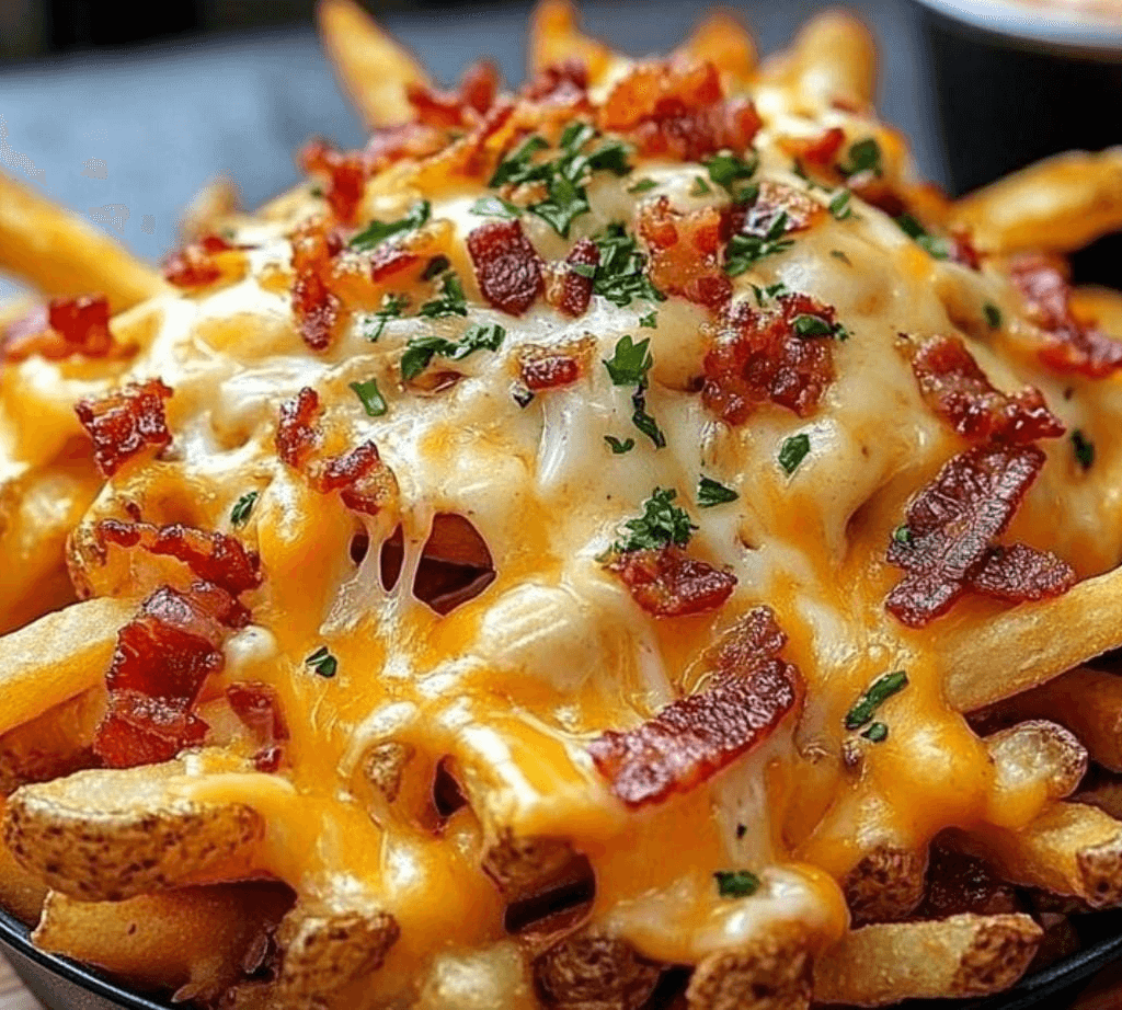 Papas con cheddar y bacon